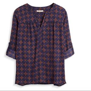 York Tile Print Roll-Tab blouse